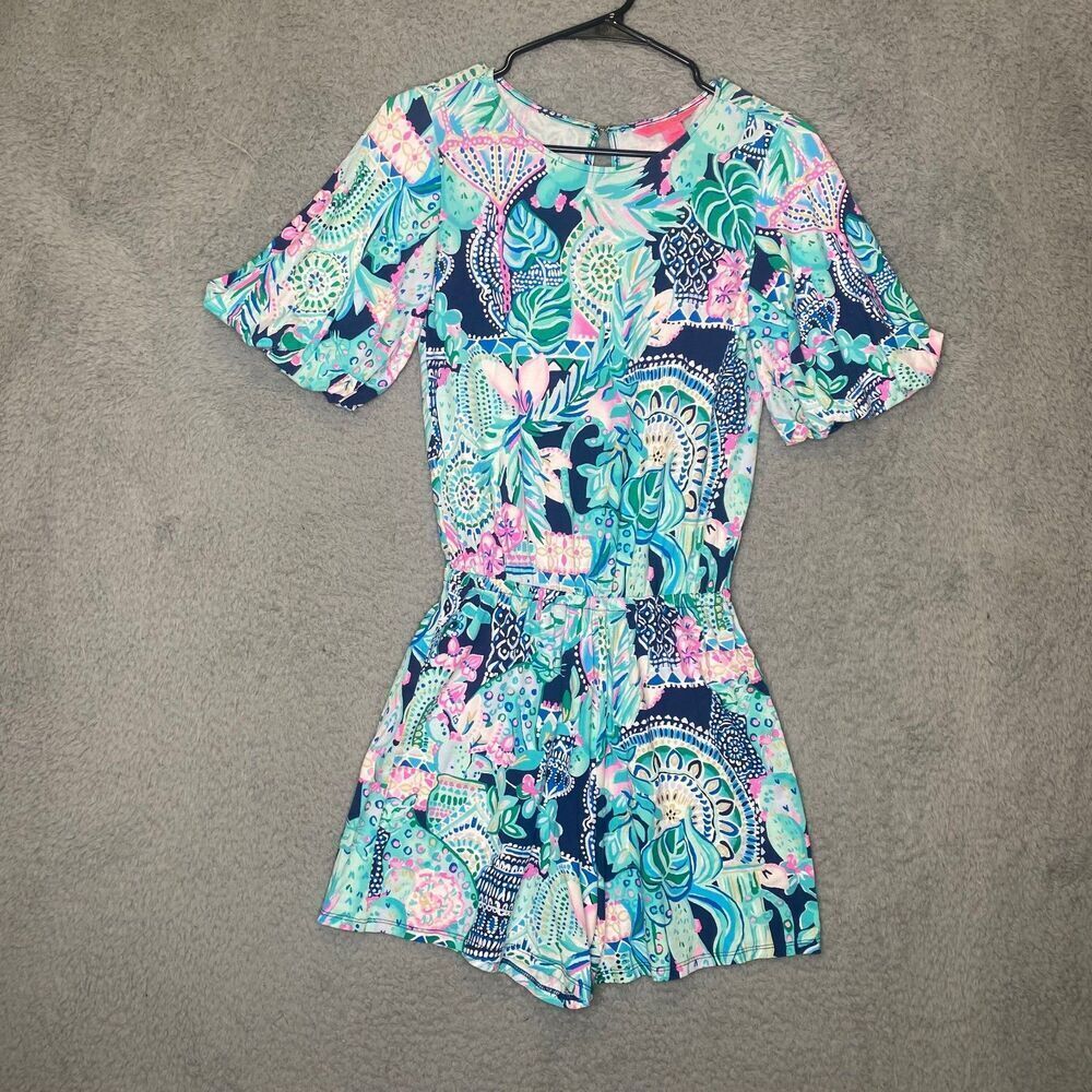 Lily pulitzer womens xxs short sleeve romper puff sleeve summer pool vacation